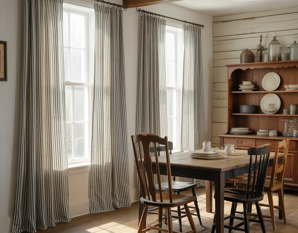 Ticking Stripe Curtains for a Vintage Farmhouse Touch