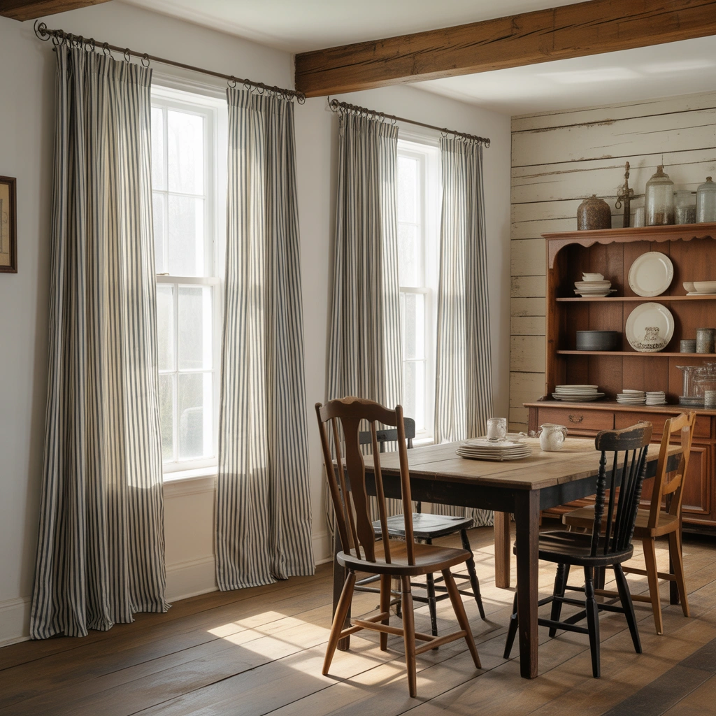 Ticking Stripe Curtains for a Vintage Farmhouse Touch