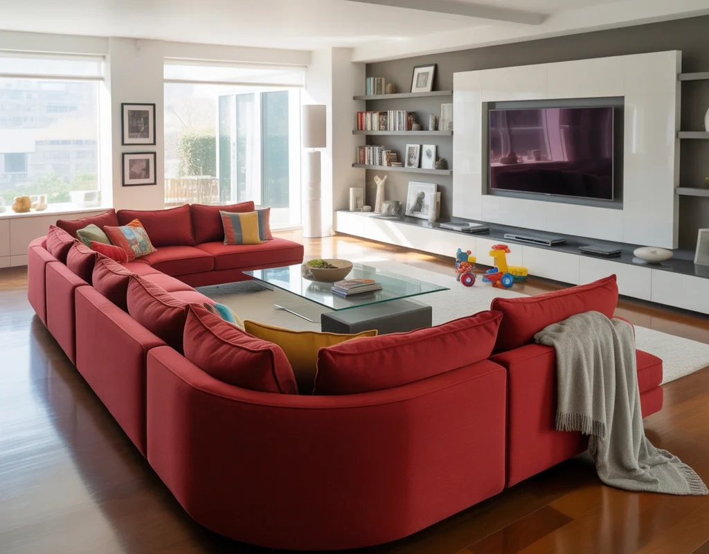 Try a Red Sectional for a Family Friendly Living Room