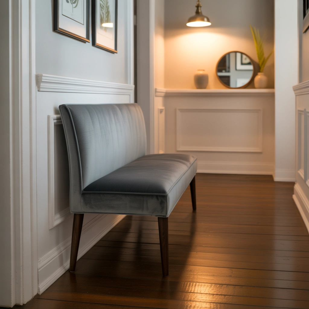 Upholstered Narrow Bench for a Soft and Elegant Touch