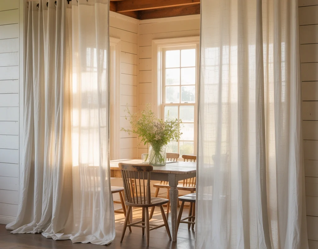 White Linen Curtains for a Light and Airy Farmhouse Look