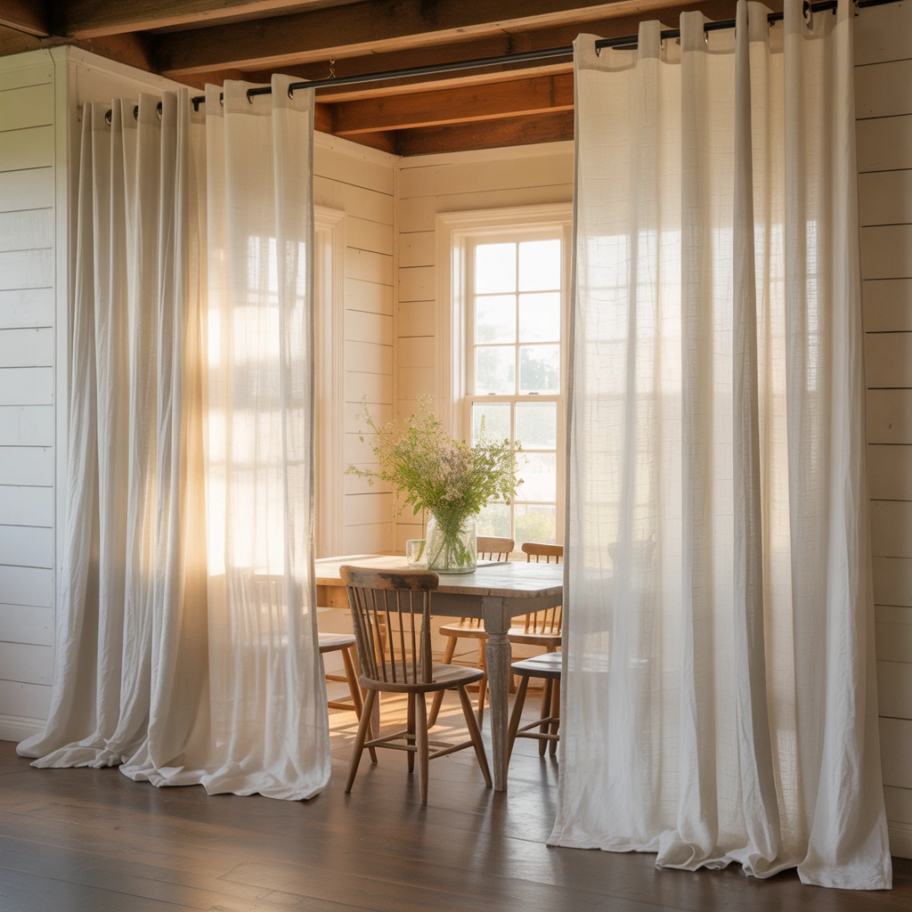 White Linen Curtains for a Light and Airy Farmhouse Look