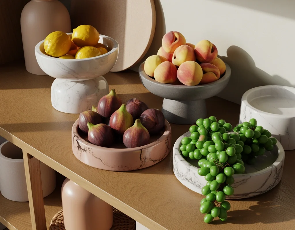 Arrange Decorative Bowls With Fresh Fruit