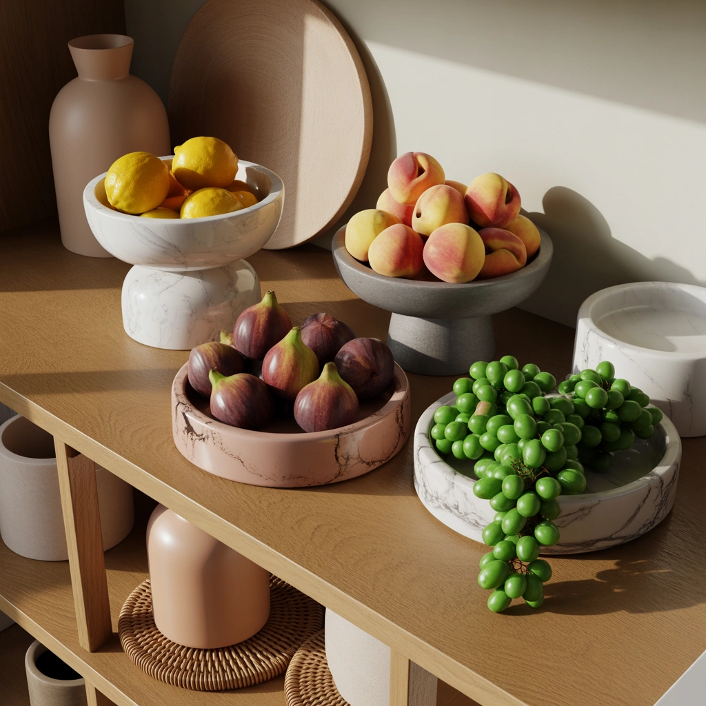 Arrange Decorative Bowls With Fresh Fruit