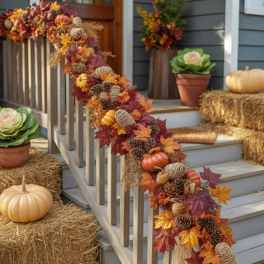 Decorate the Railing With Fall Garland