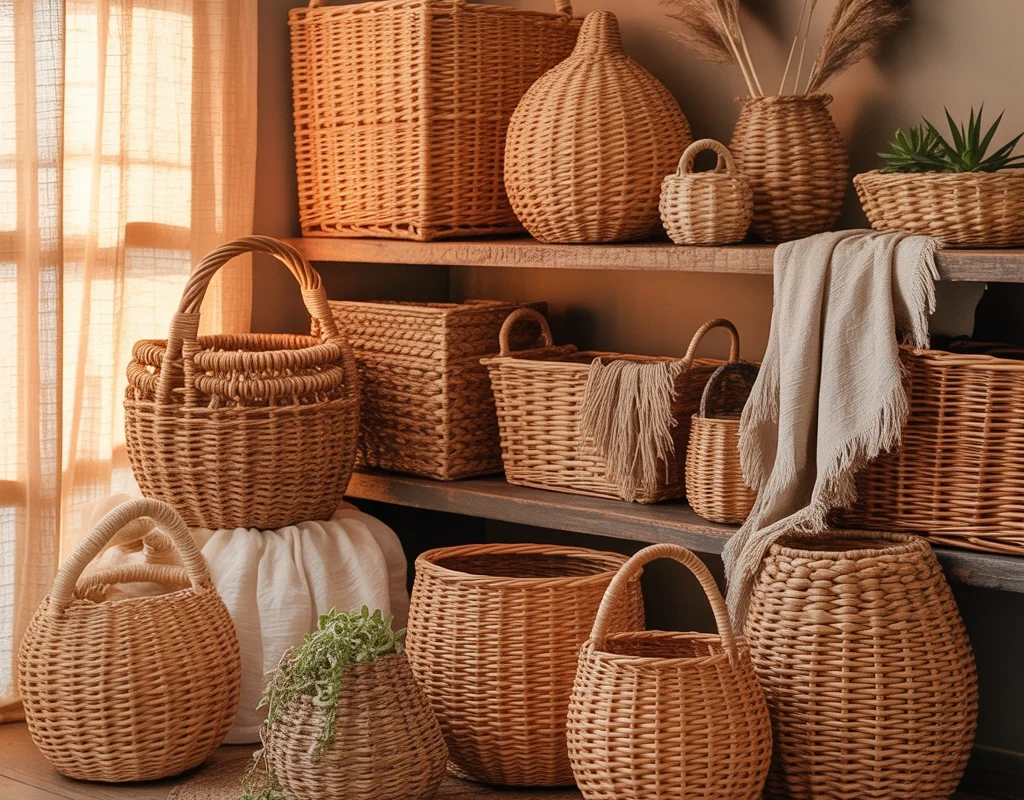 Introduce Woven Baskets for Storage and Texture