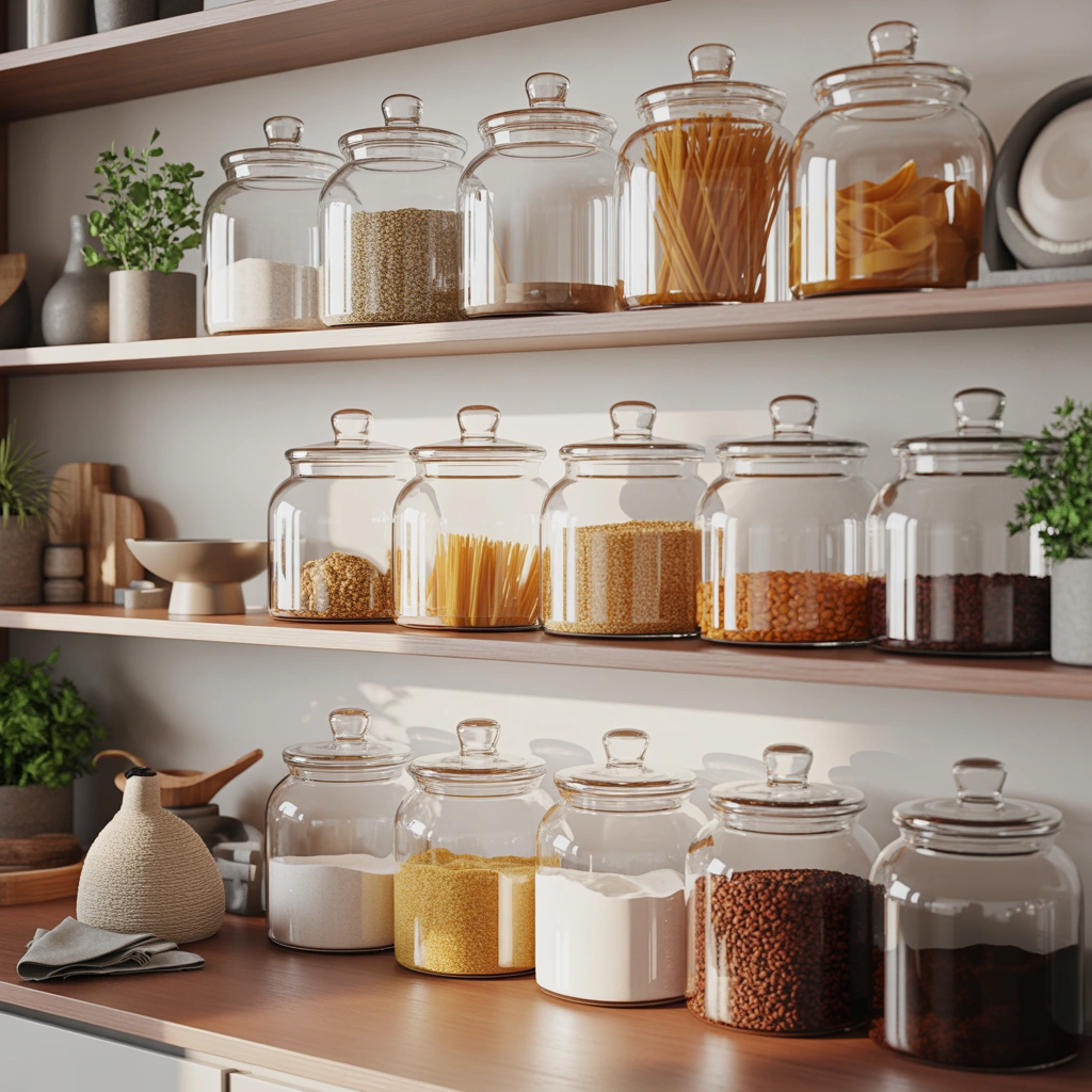 Style Shelves With Clear Glass Storage Jars