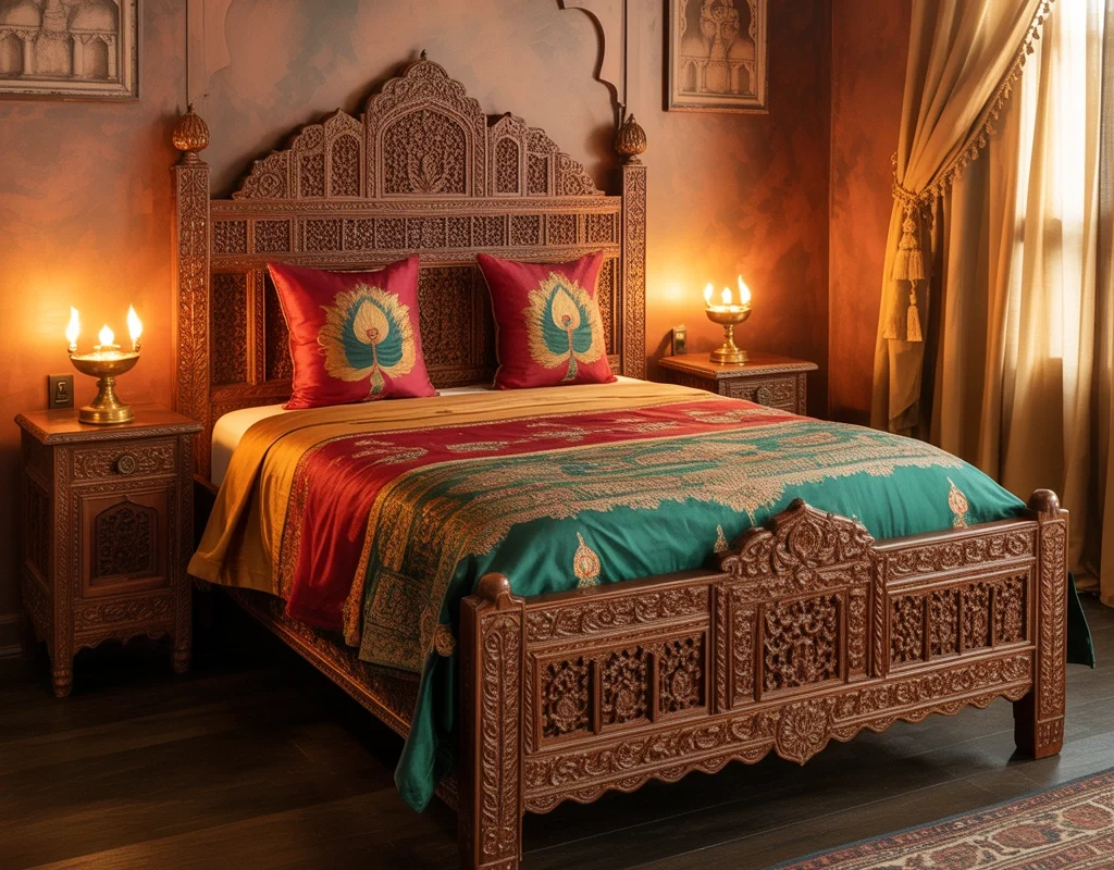 Use a Carved Wooden Bed as the Main Feature
