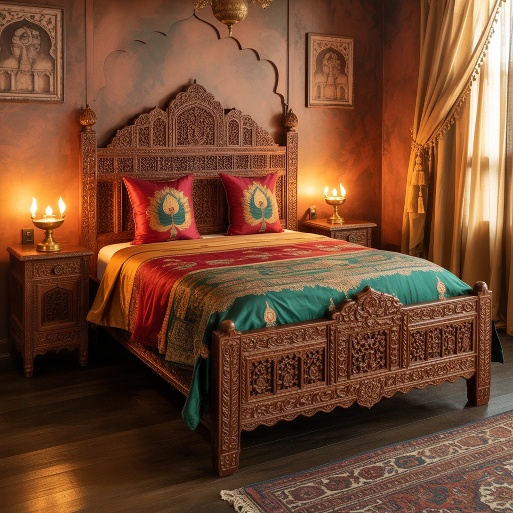 Use a Carved Wooden Bed as the Main Feature