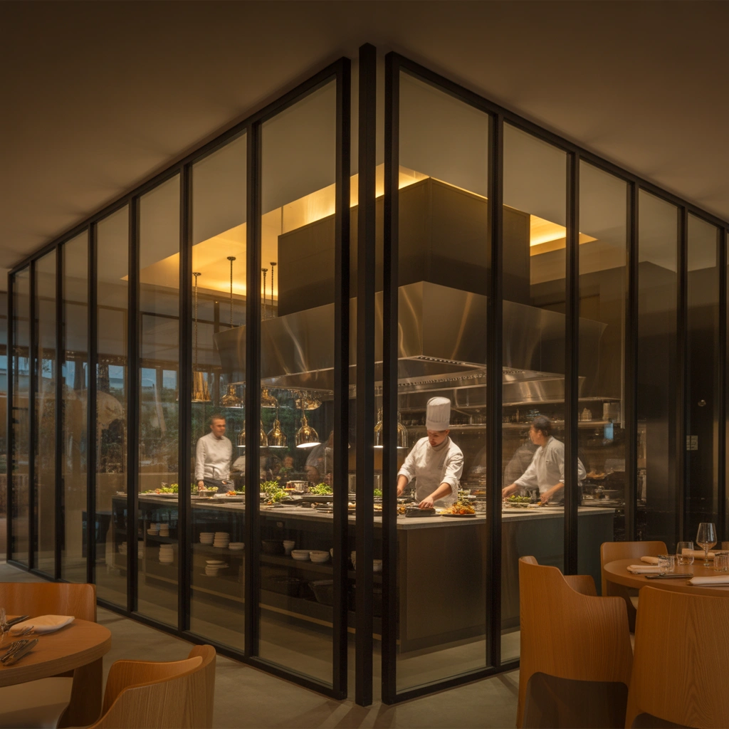 Use a Glass Walled Open Kitchen