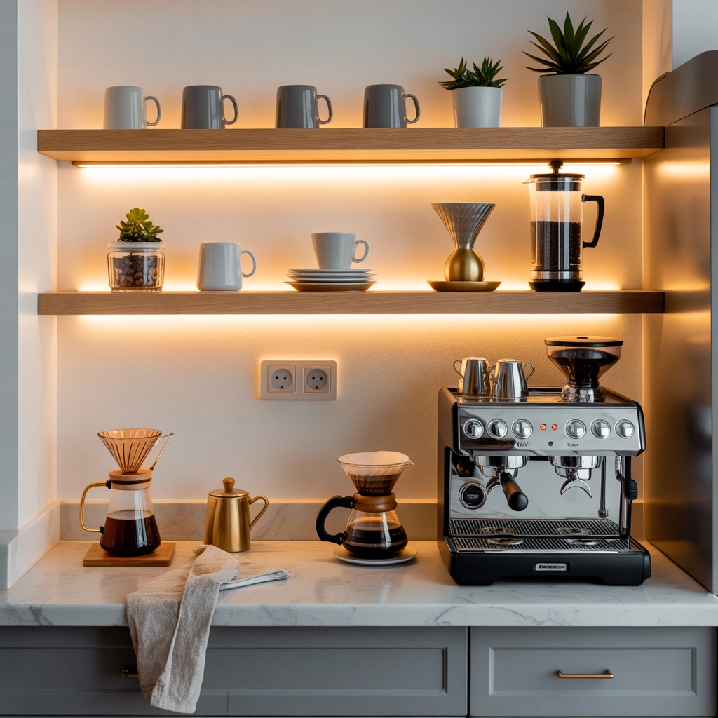 Add Floating Shelves Above Your Coffee Station