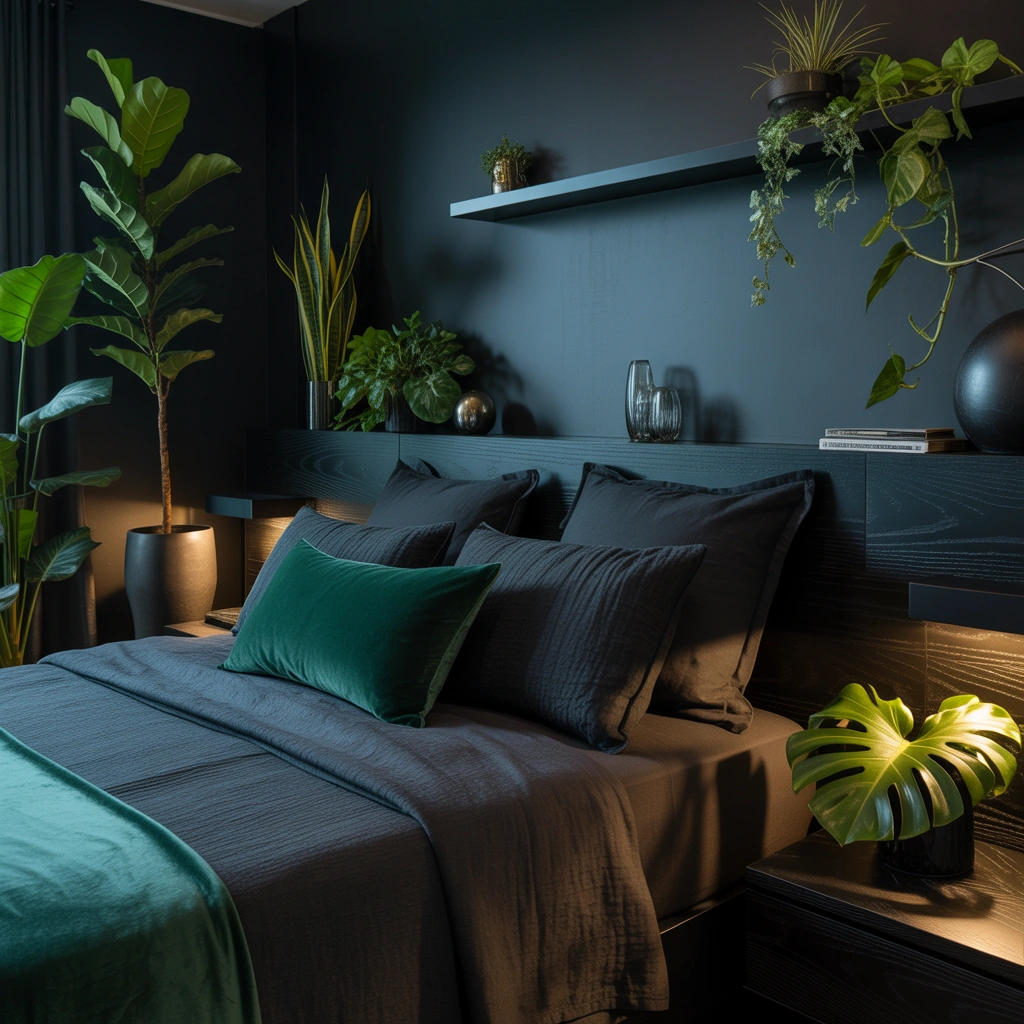 Add Green Plants to a Black Bedroom