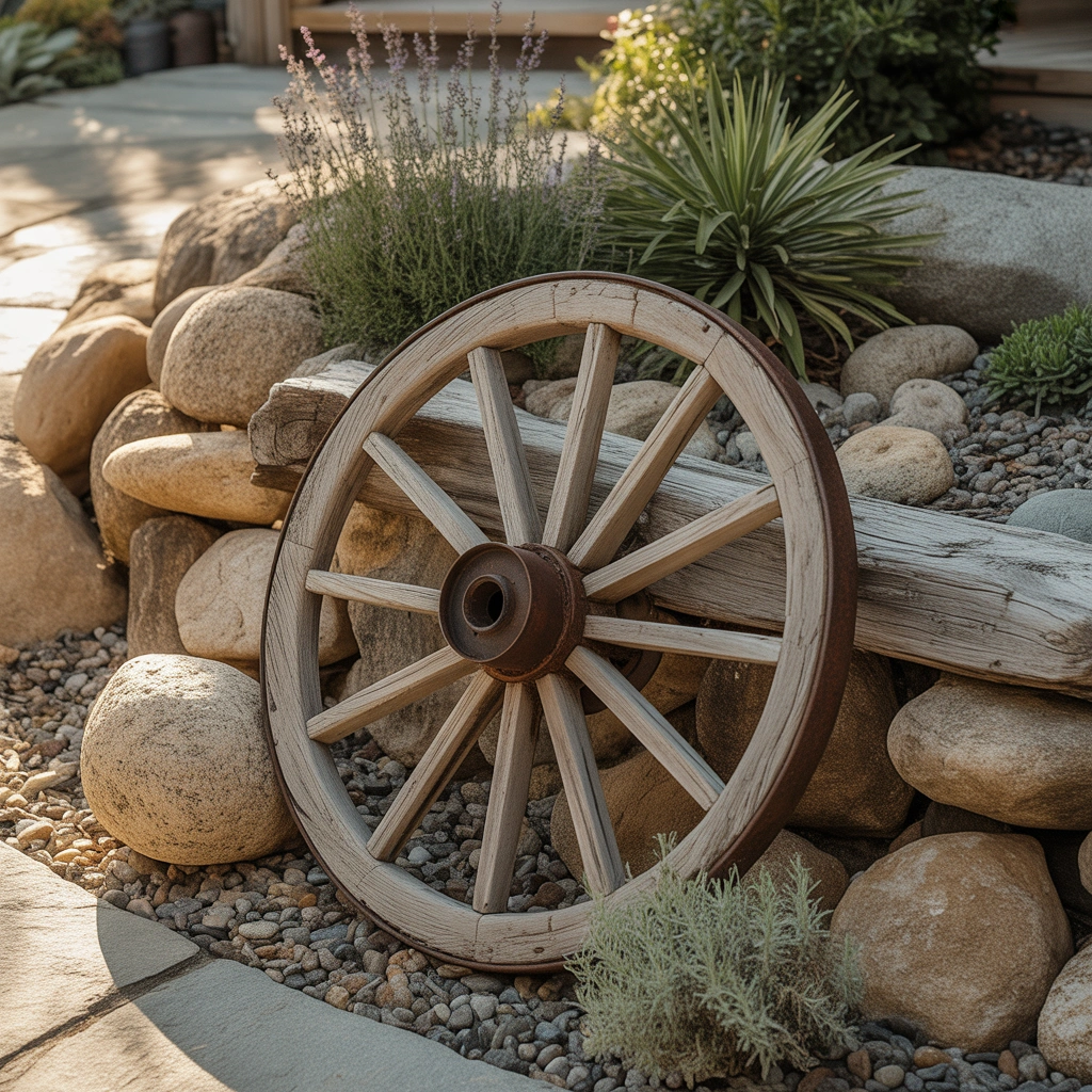 Add a Wagon Wheel to a Rock Garden