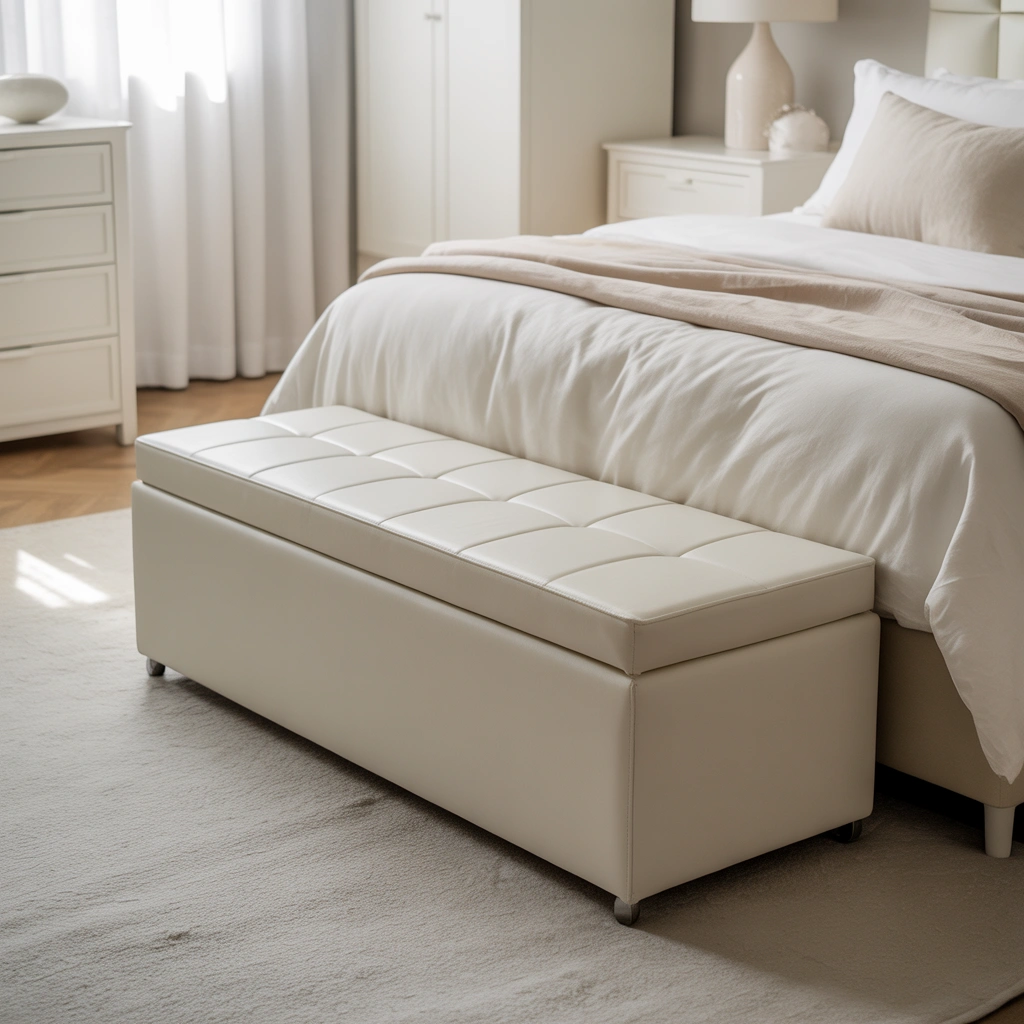 Add a White Storage Bench at the Foot of the Bed