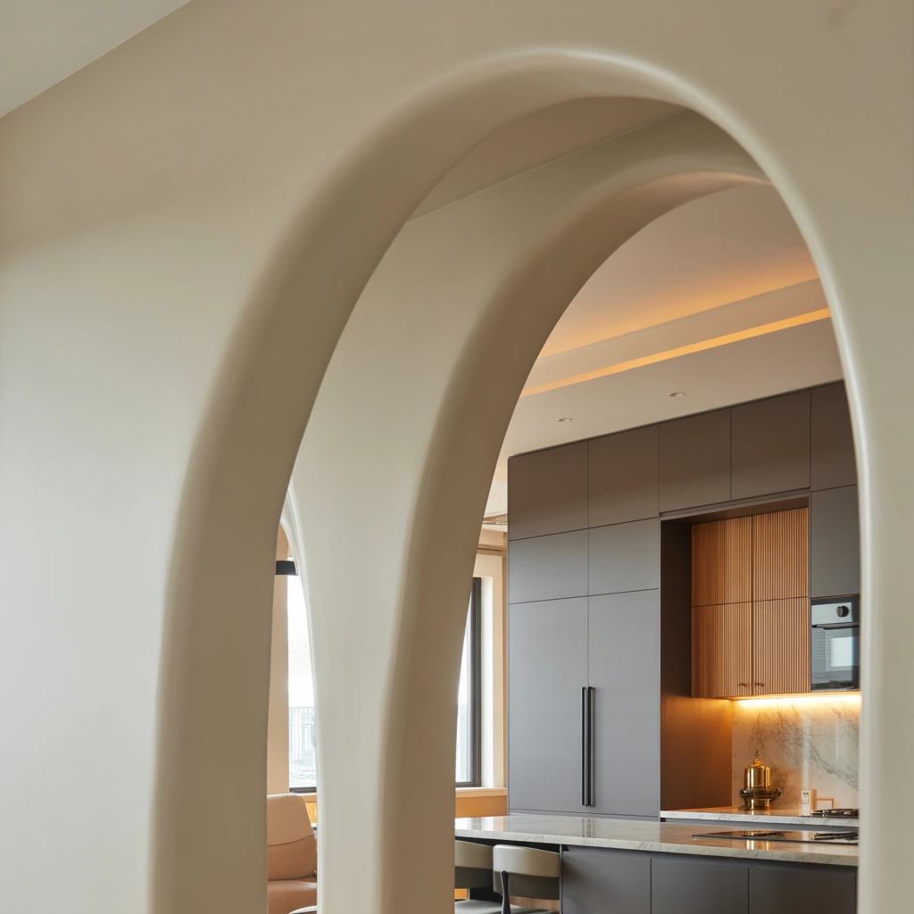 Arched Semi Open Kitchen Entrance