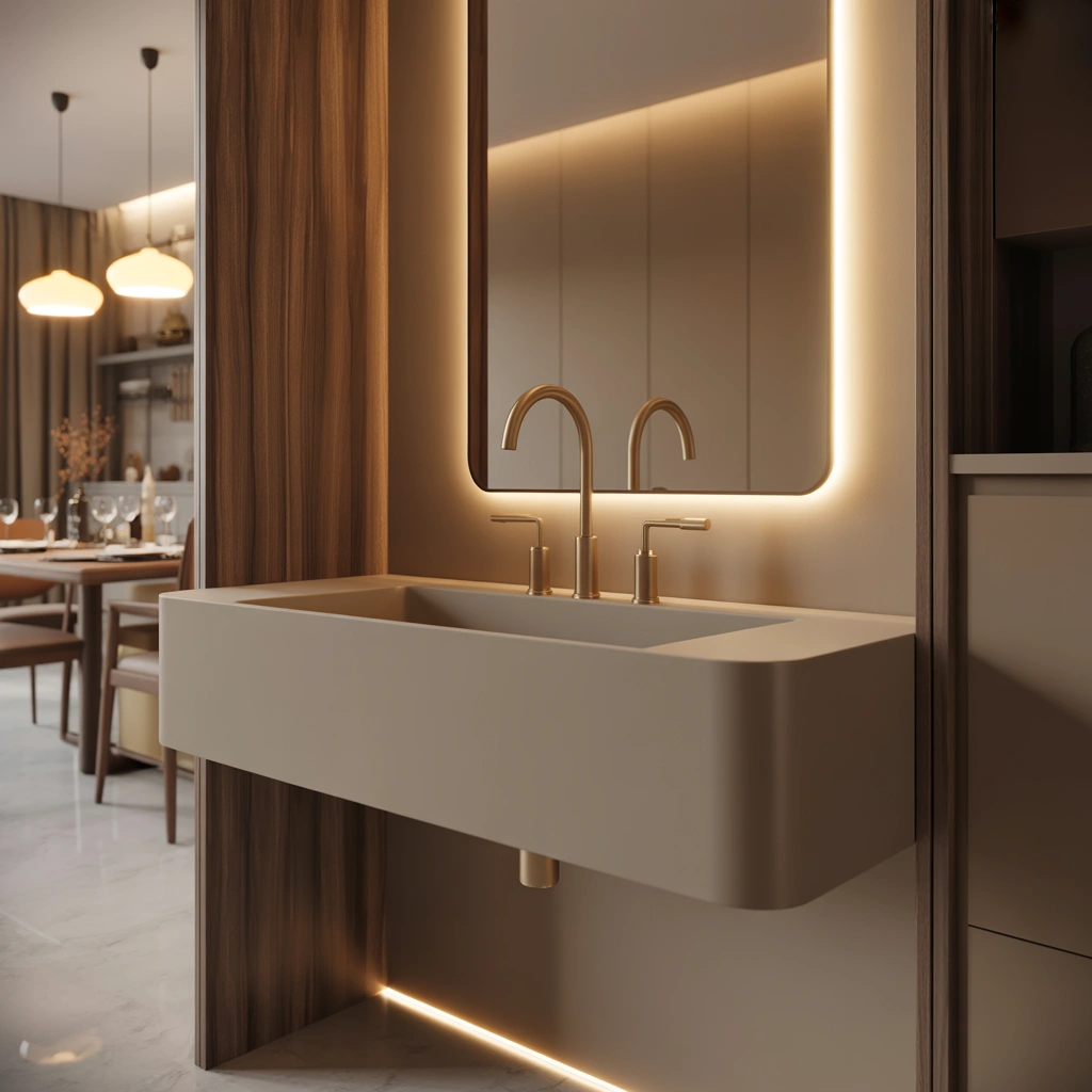 Backlit Mirror Wash Basin Design