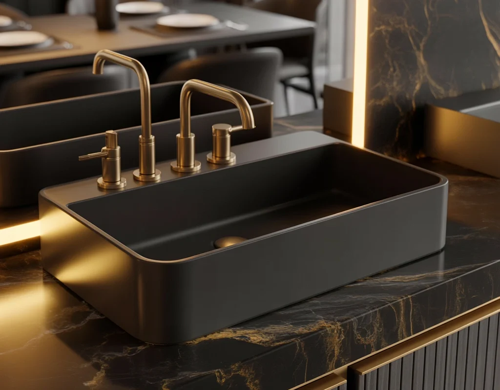 Black and Gold Wash Basin for a Dramatic Interior