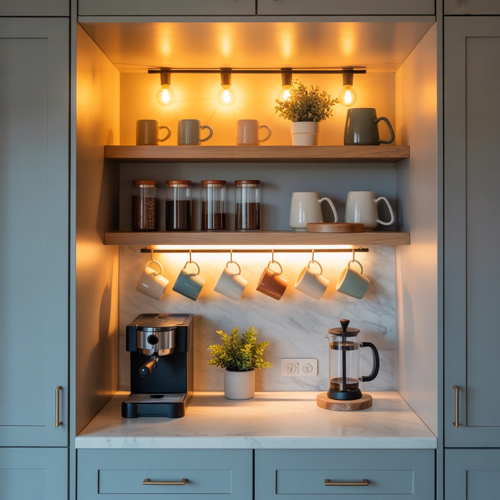 Build a Coffee Bar in a Small Kitchen Nook