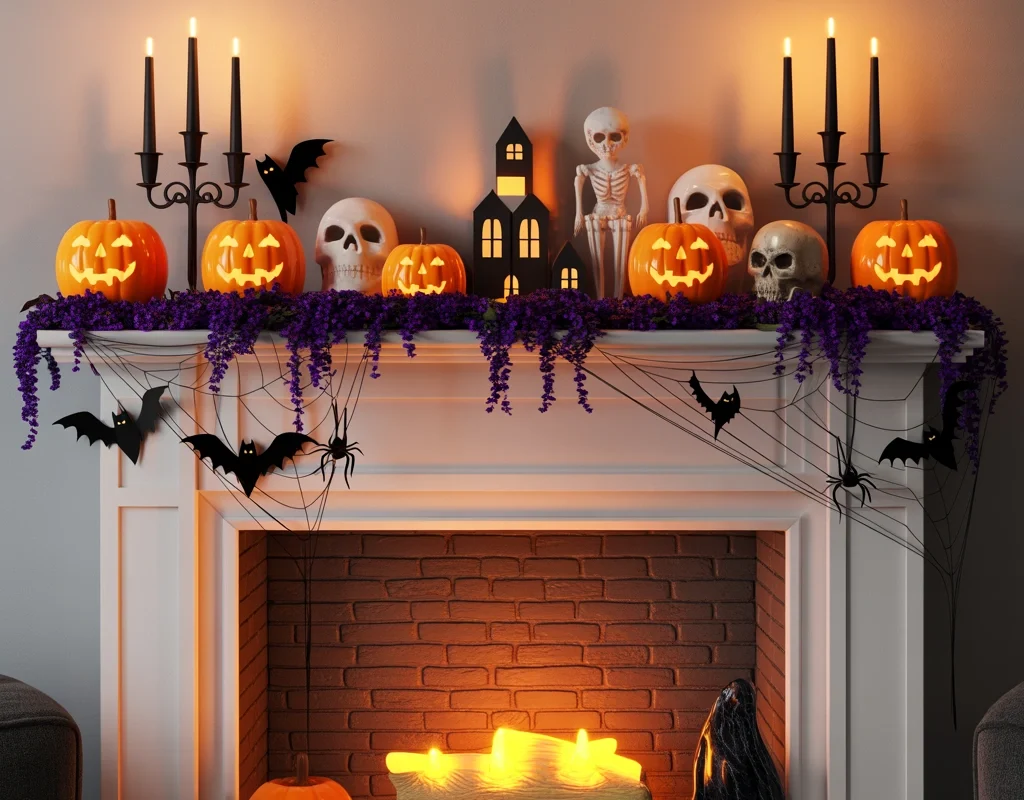 Build a Halloween Fireplace Mantel Display