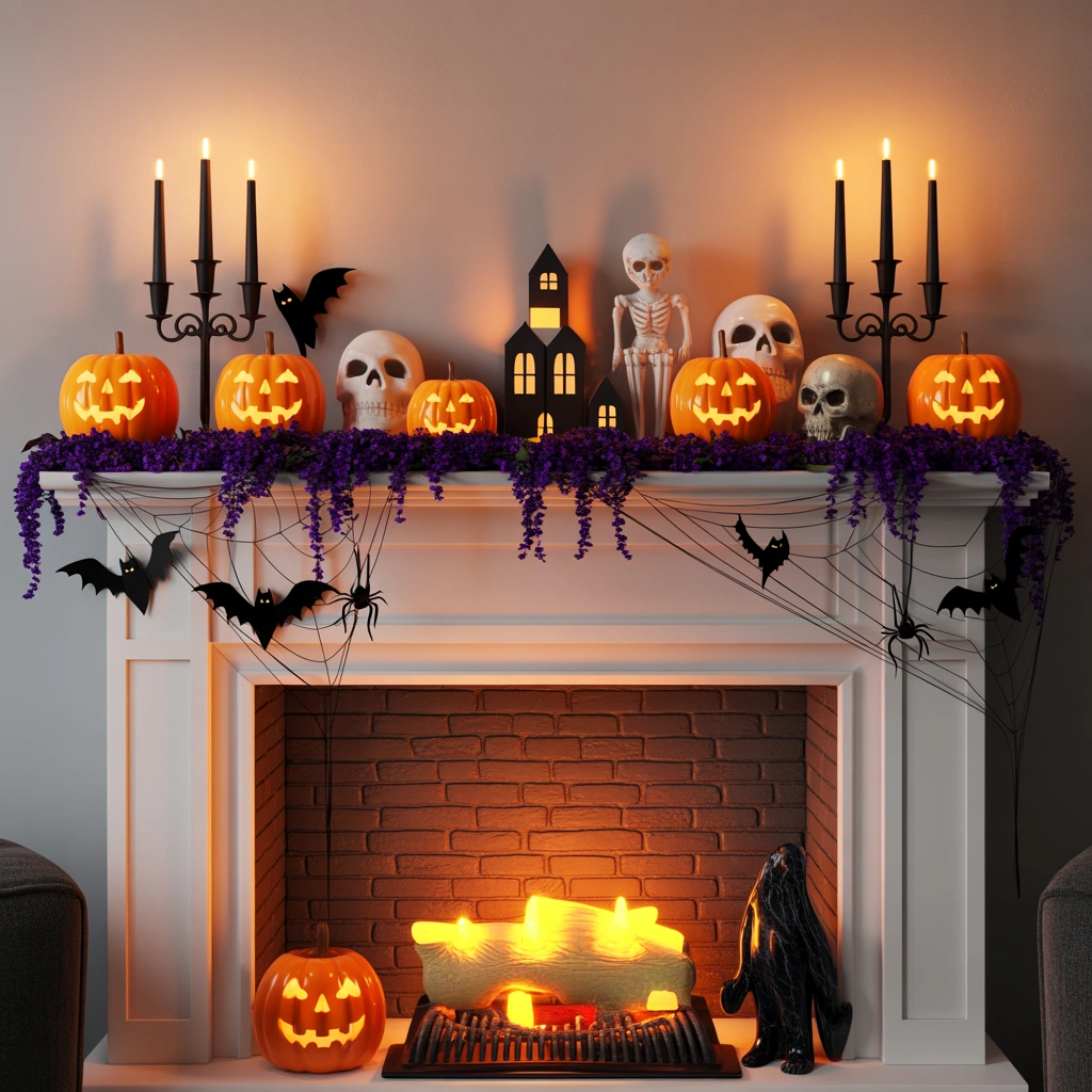 Build a Halloween Fireplace Mantel Display