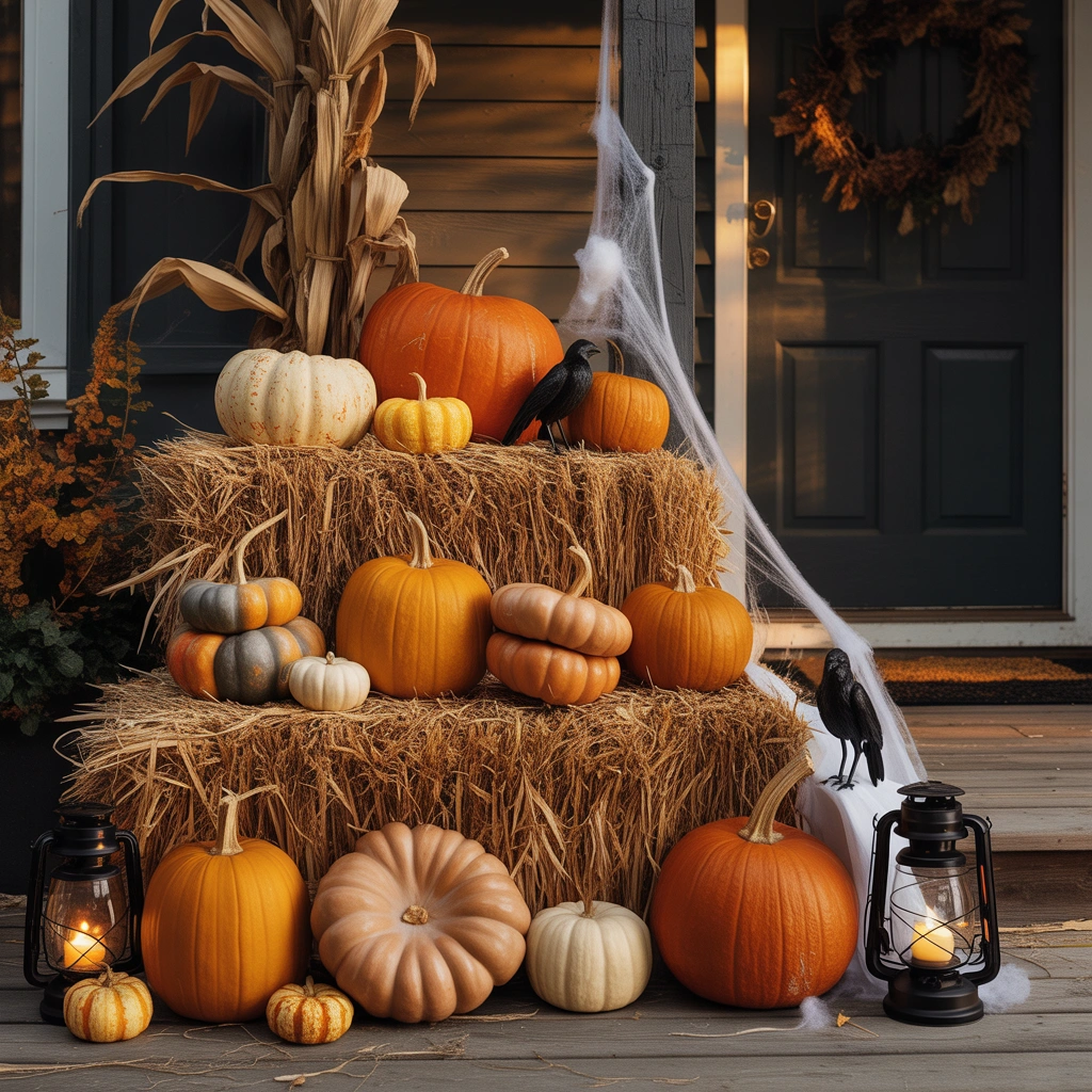 Build a Pumpkin and Hay Bale Porch Display