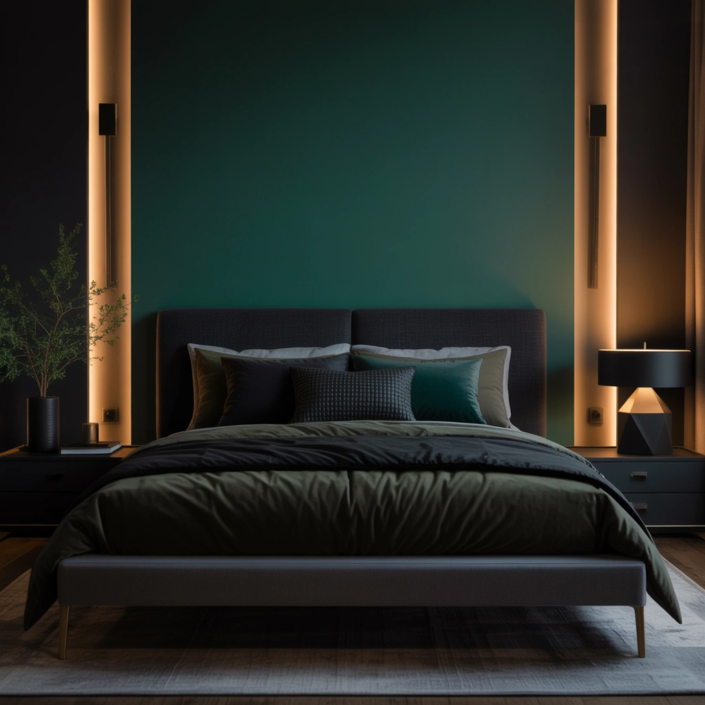 Create a Dark Green Accent Wall Behind the Bed