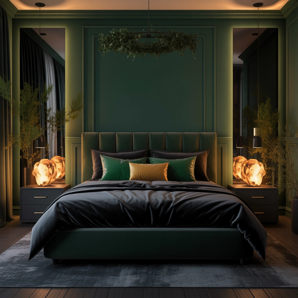 Create a Romantic Dark Green and Black Bedroom