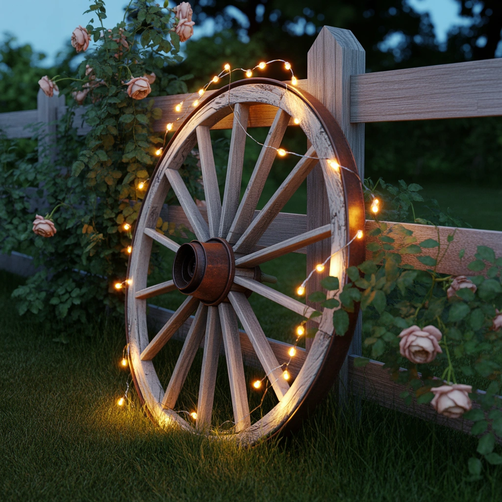 Decorate a Wagon Wheel with Solar Lights