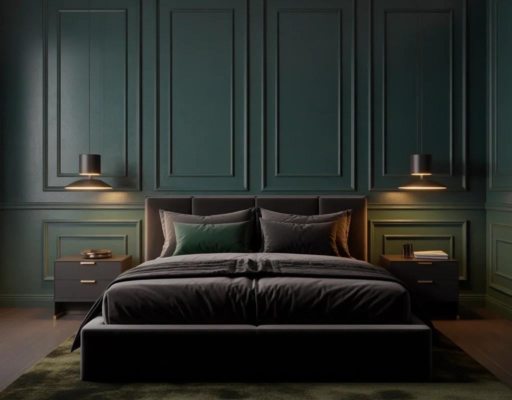 Design a Dark Green and Black Bedroom With Paneling