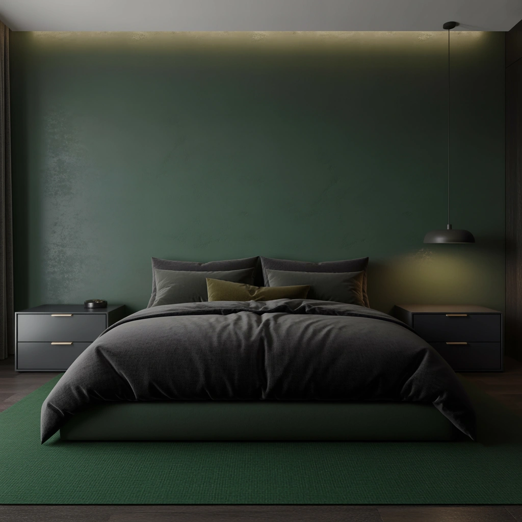 Design a Moody Dark Green and Black Minimalist Bedroom