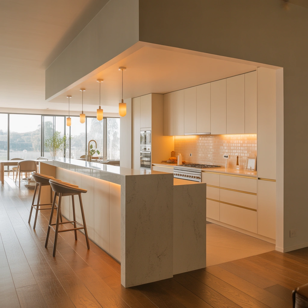 Half Wall Semi Open Kitchen Design