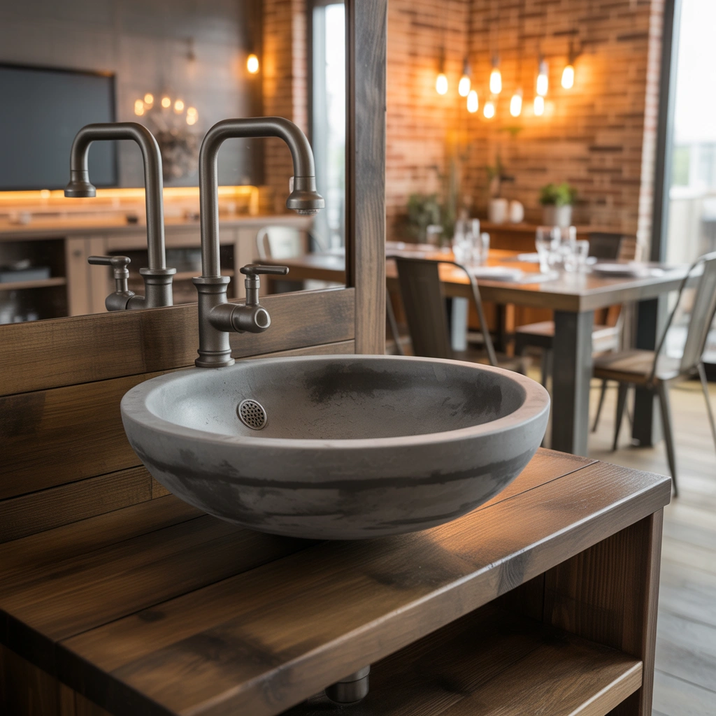 Industrial Style Wash Basin with Concrete and Metal