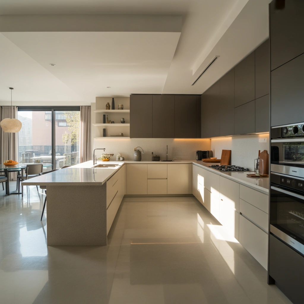 L Shaped Semi Open Kitchen