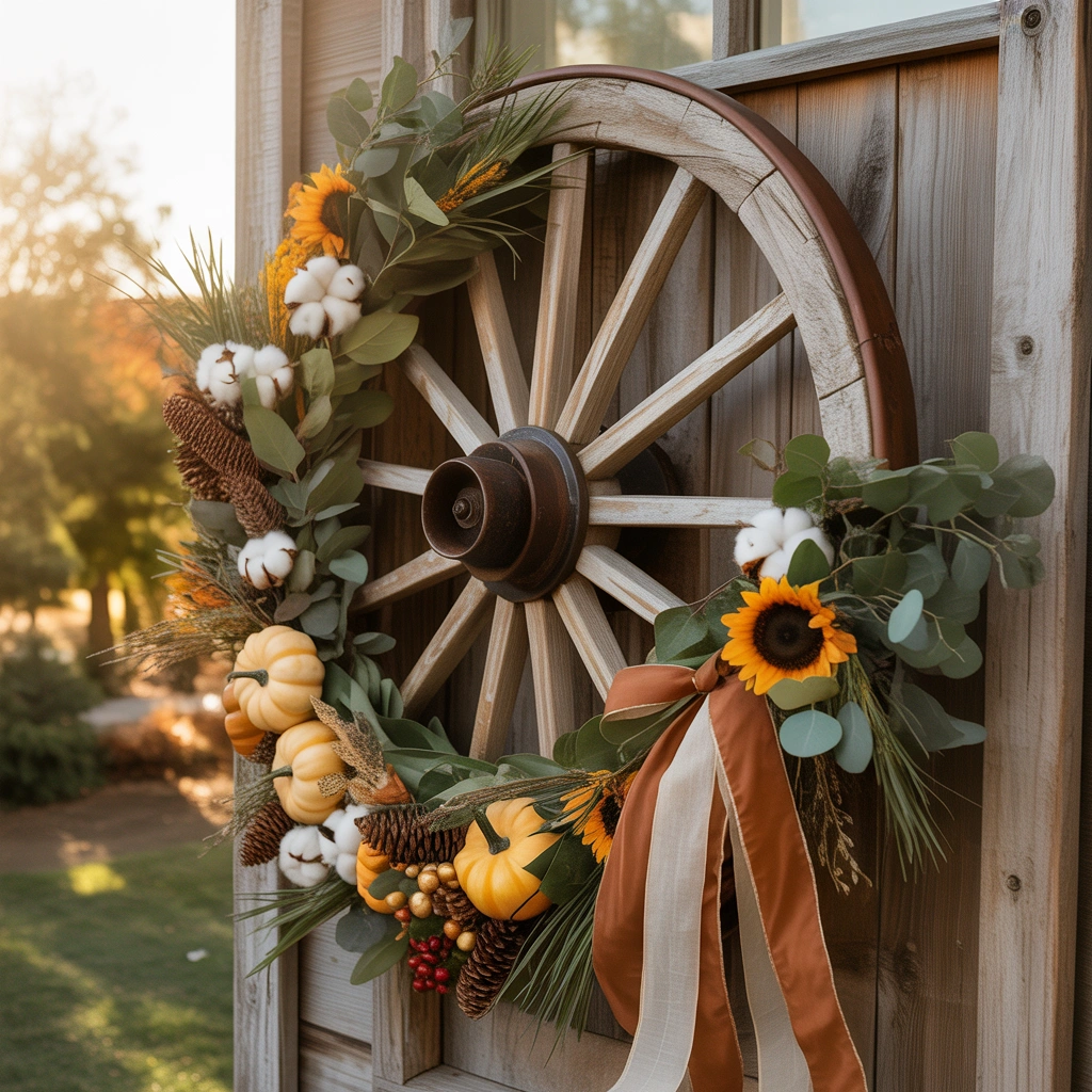 Make a Seasonal Wagon Wheel Wreath