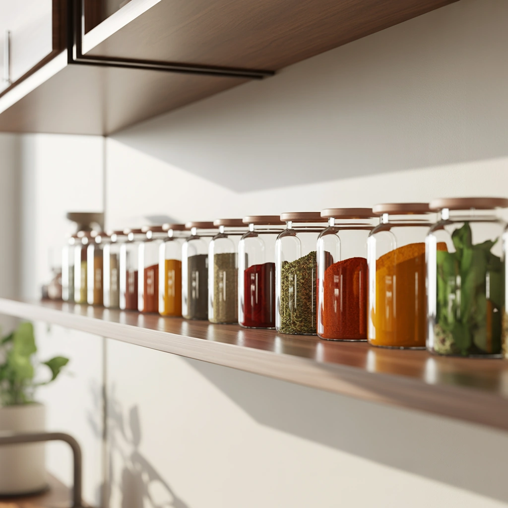 Organize Spices in Matching Glass Jars