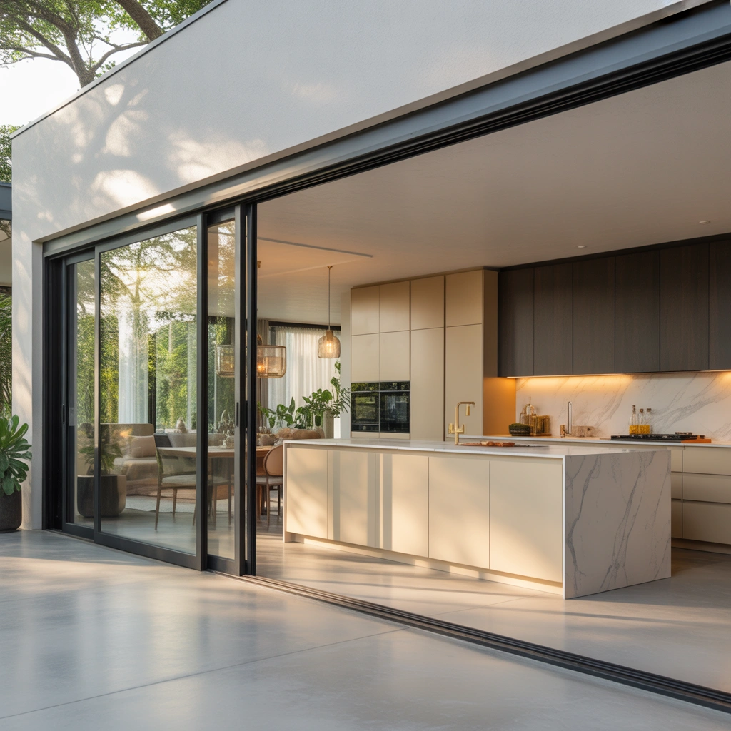 Semi Open Kitchen With Sliding Doors