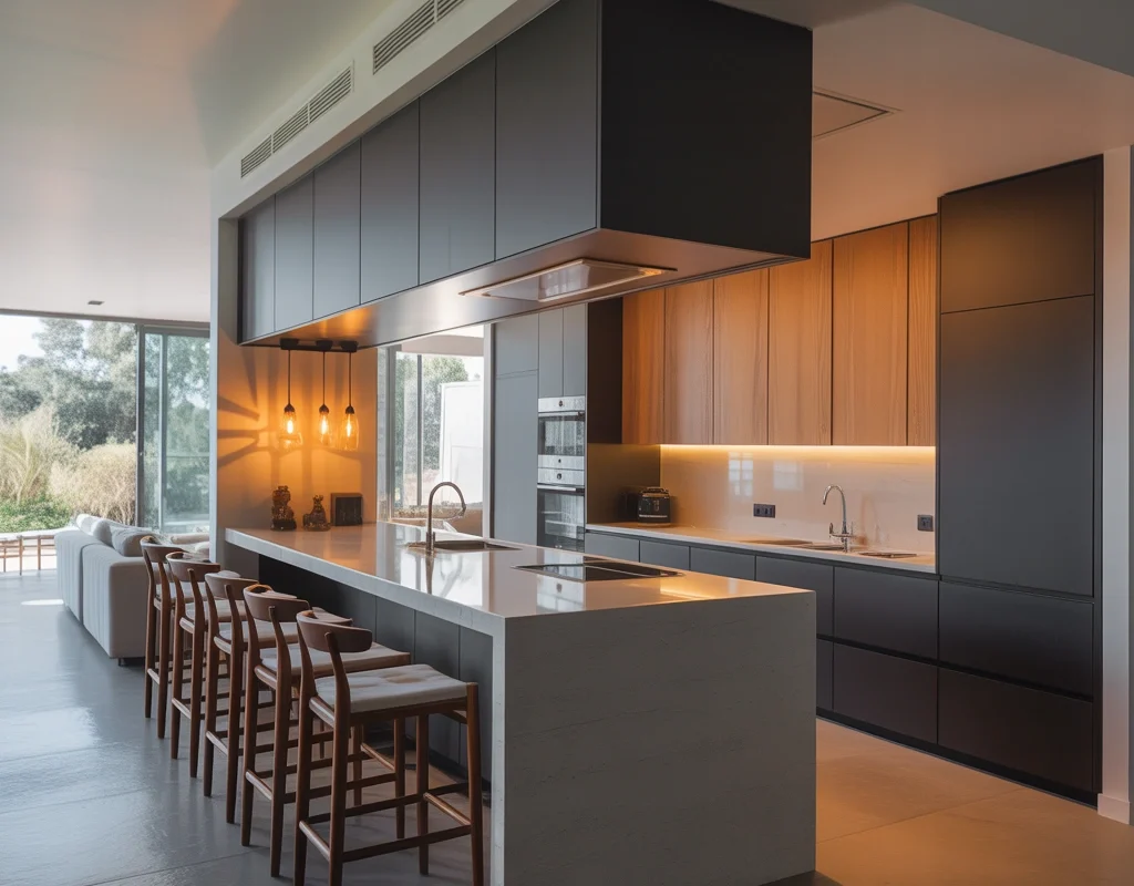 Semi Open Kitchen With a Breakfast Counter