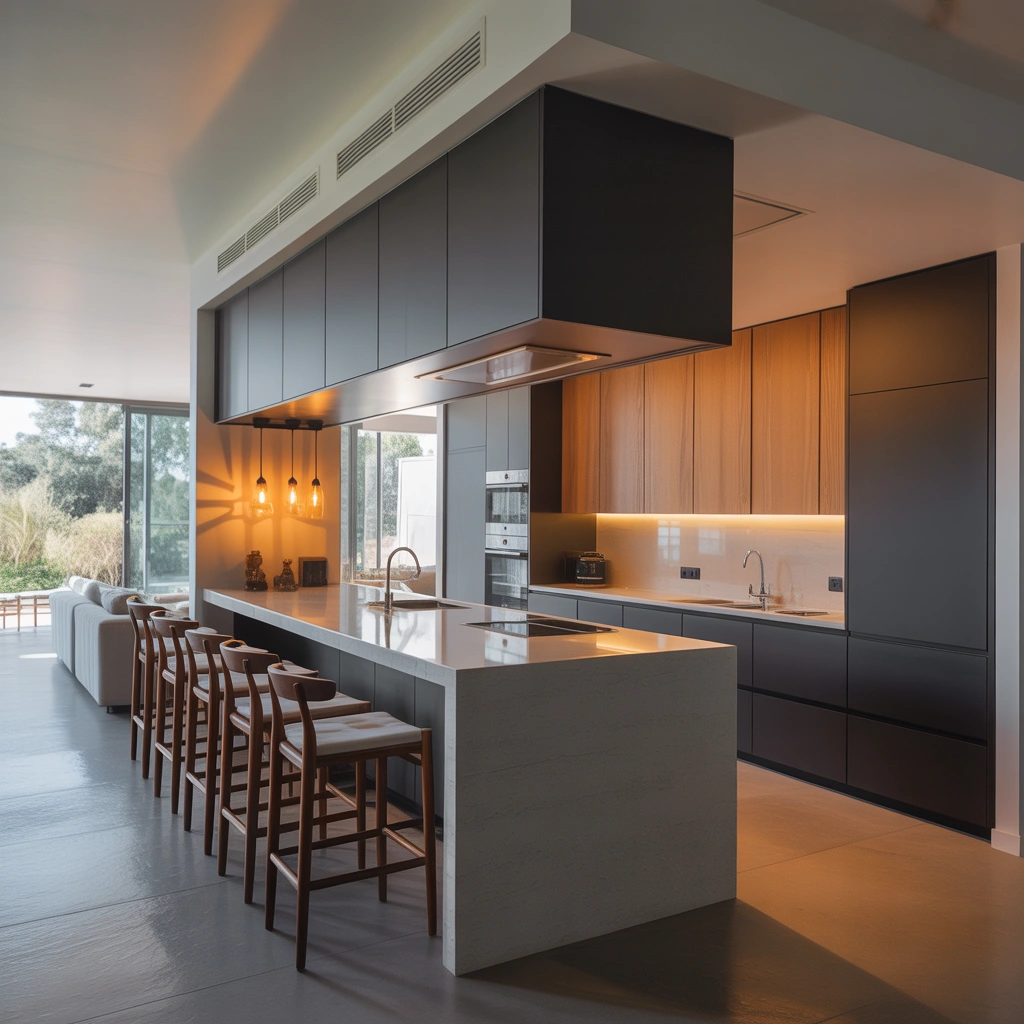Semi Open Kitchen With a Breakfast Counter