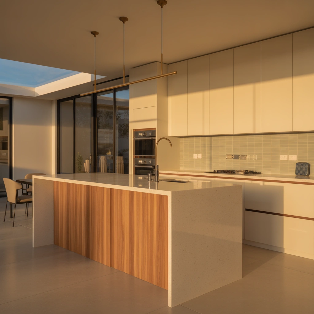 Semi Open Kitchen With an Island Divider