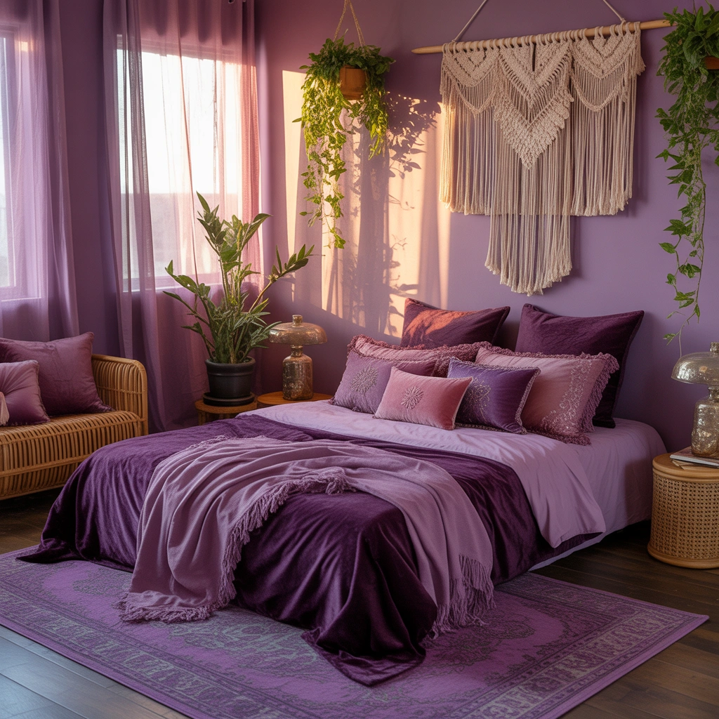 Style a Bohemian Purple Bedroom