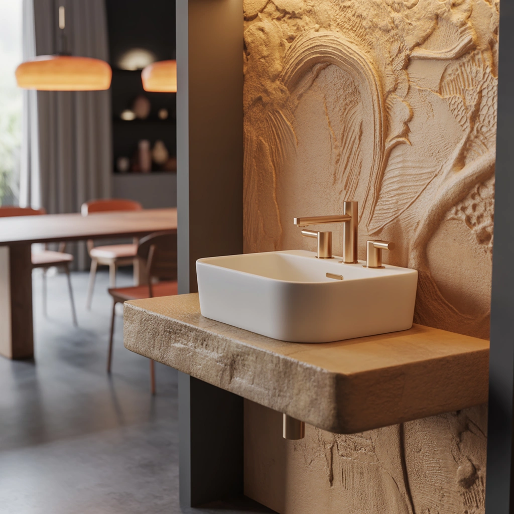 Textured Wall Behind the Wash Basin