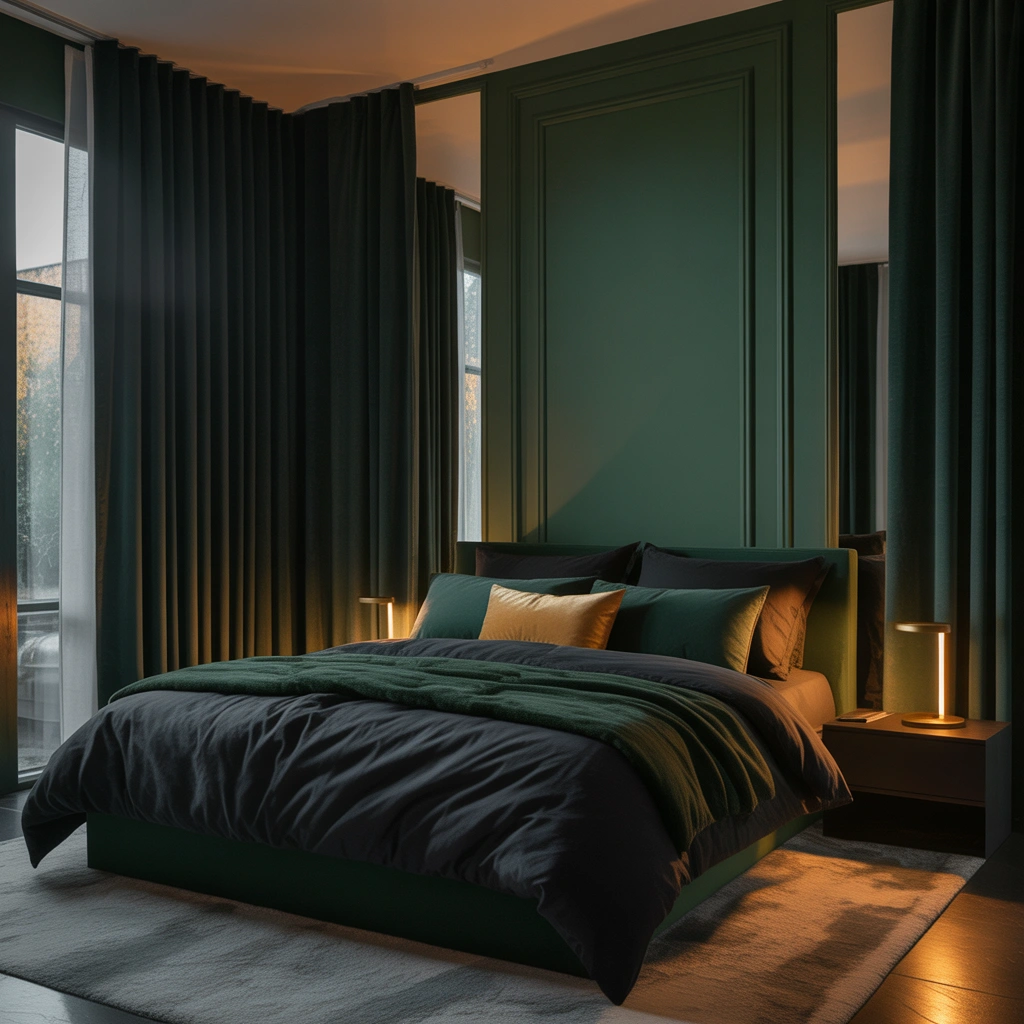 Use Black Curtains With Dark Green Walls