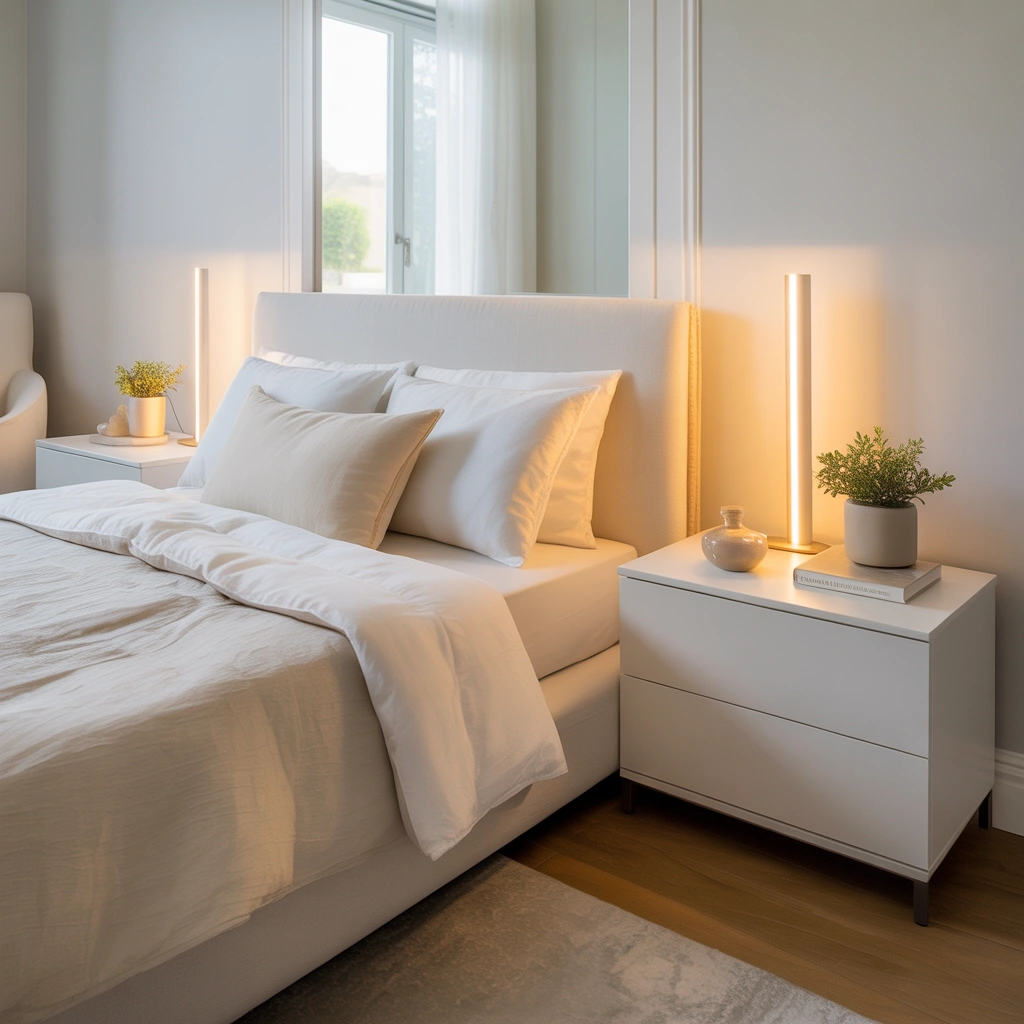 Use Matching White Nightstands for Symmetry