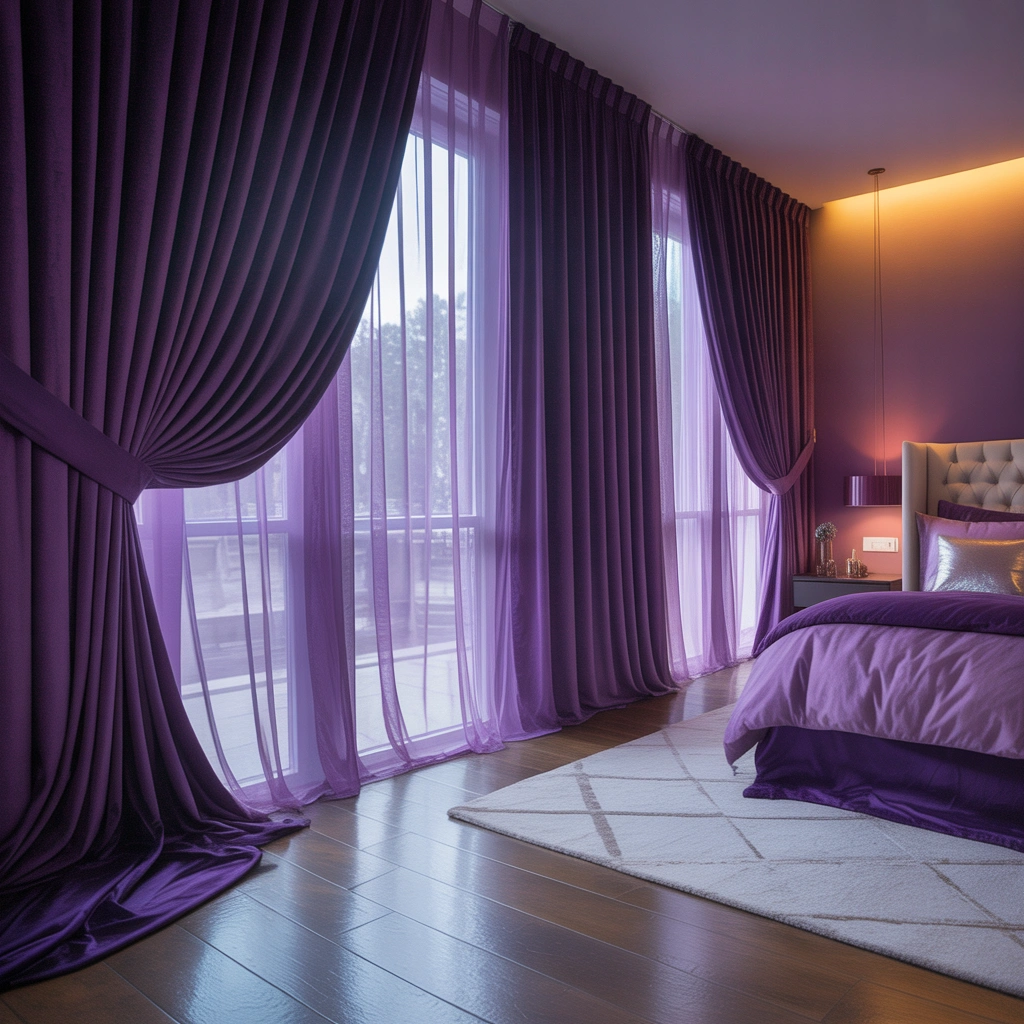 Use Purple Curtains to Frame the Room