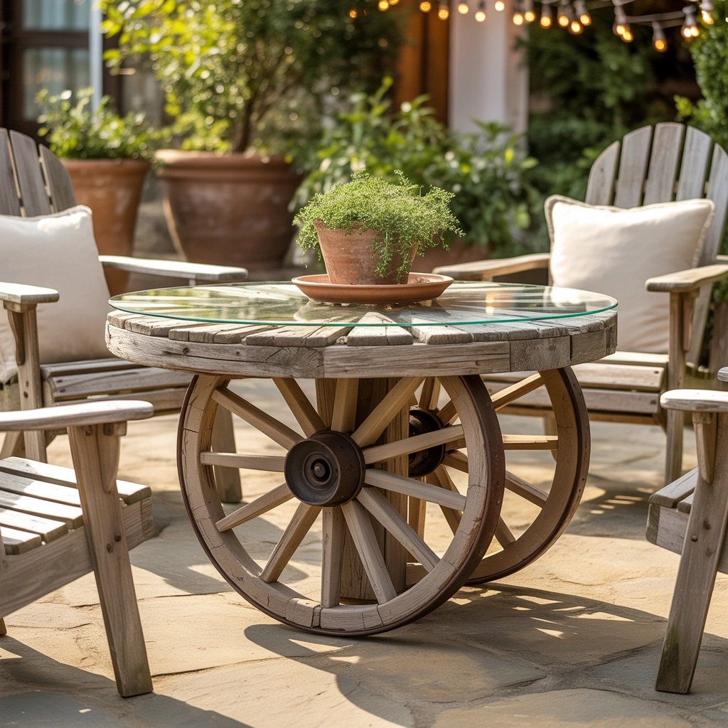 Use a Wagon Wheel as a Patio Table Base