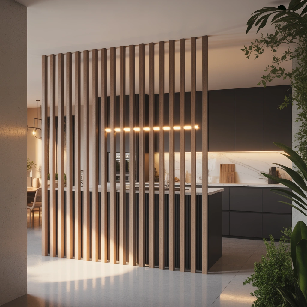 Wooden Slat Partition Kitchen